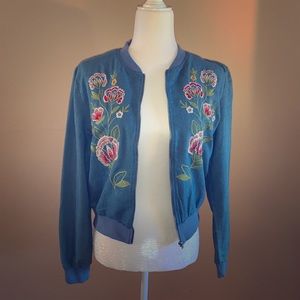 Chambray embroidered bomber jacket